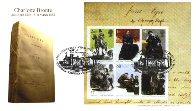 Norvic official limited edition first day cover for Jane Eyre stamps miniature sheet