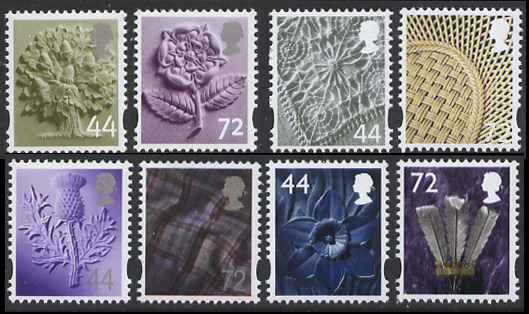 44p & 72p stamps for Scotland, Wales, Northern Ireland and England