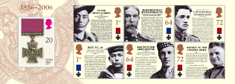 miniature sheet of 7 stamps issued to commemorate the 150th anniversary of the institution of the Victoria Cross, the UK's highest award for gallantry, 21 September 2006.