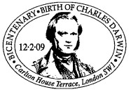 postmark with portrait of young Charles Darwin.