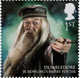 1st class stamp showing Dumbledore, Harry Potter,