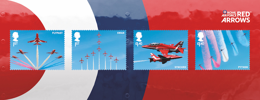 RAF Centenary Red Arrows miniature sheet of stamps.