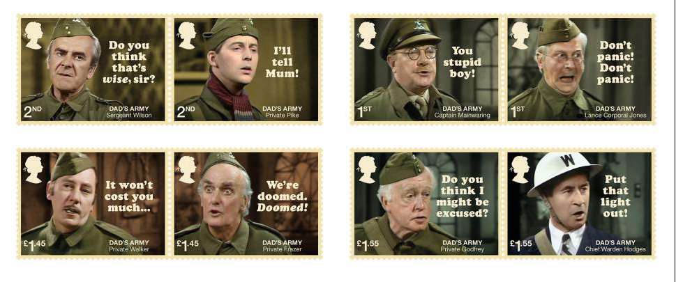 Set of 8 stamps commemorating 50th anniversary of Dad's Army.