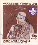 Sheffield Scout Post 1984 stamp showing Lord Baden Powell, Founder Chief Scout.