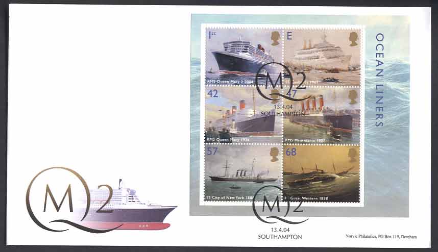 Norvic Philatelics Queen Mary 2 FDC for Ocean Liners miniature sheet