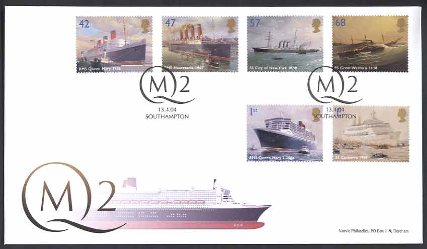 Norvic Philatelics Queen Mary 2 FDC for Ocean Liners set of 6