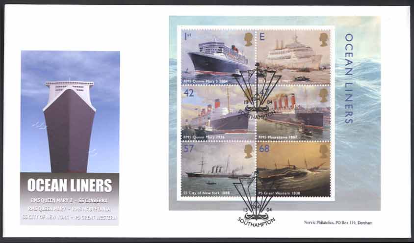 Norvic Philatelics art deco  FDC for Ocean Liners miniature sheet