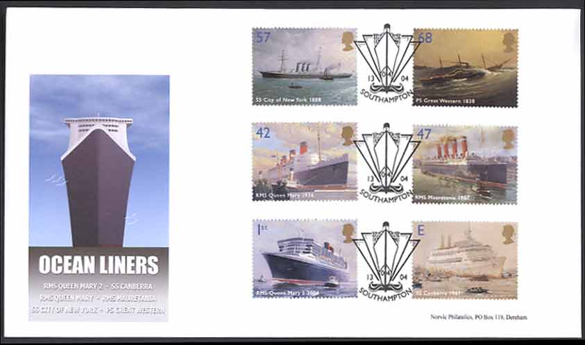 Norvic Philatelics art deco FDC for Ocean Liners set of 6