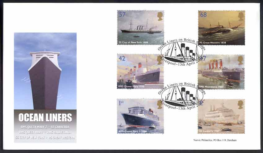 Norvic Philatelics art deco FDC for Ocean Liners set of 6