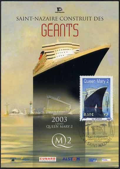 'Queen Mary 2' postcard with France 0,50 QM2 stamp cancelled first day of issue Saint-Nazaire
