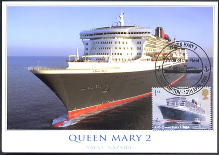 Queen Mary 2 maximum card with 1st class QM2 stamp postmarked Southampton 13 April 2004